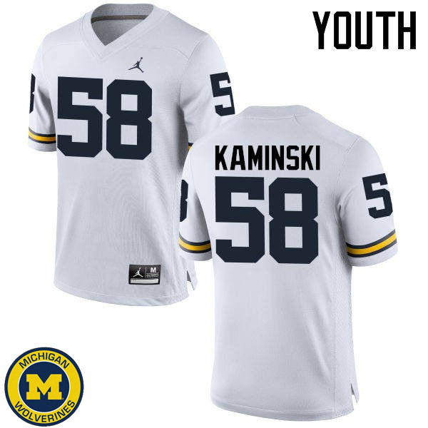 Youth University of Michigan #58 Alex Kaminski White Fashion Football Jersey